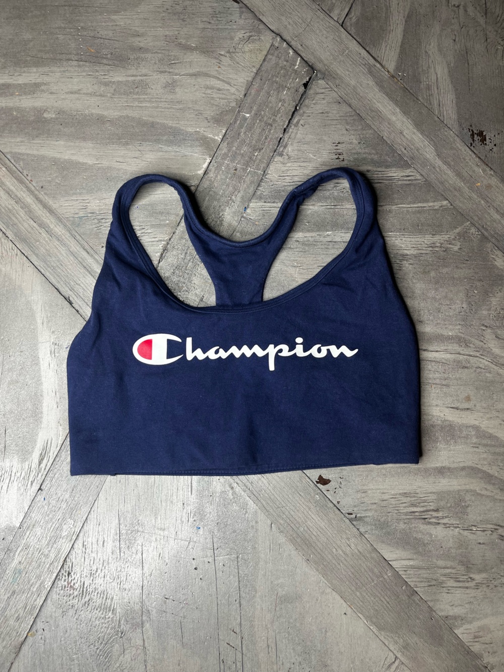 Champion Navy Blue Logo Cropped Athletic Top